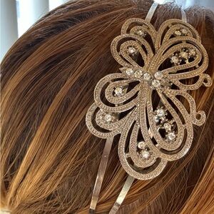 CRYSTALS AND METAL BUTTERFLY WEDDING HEADBAND